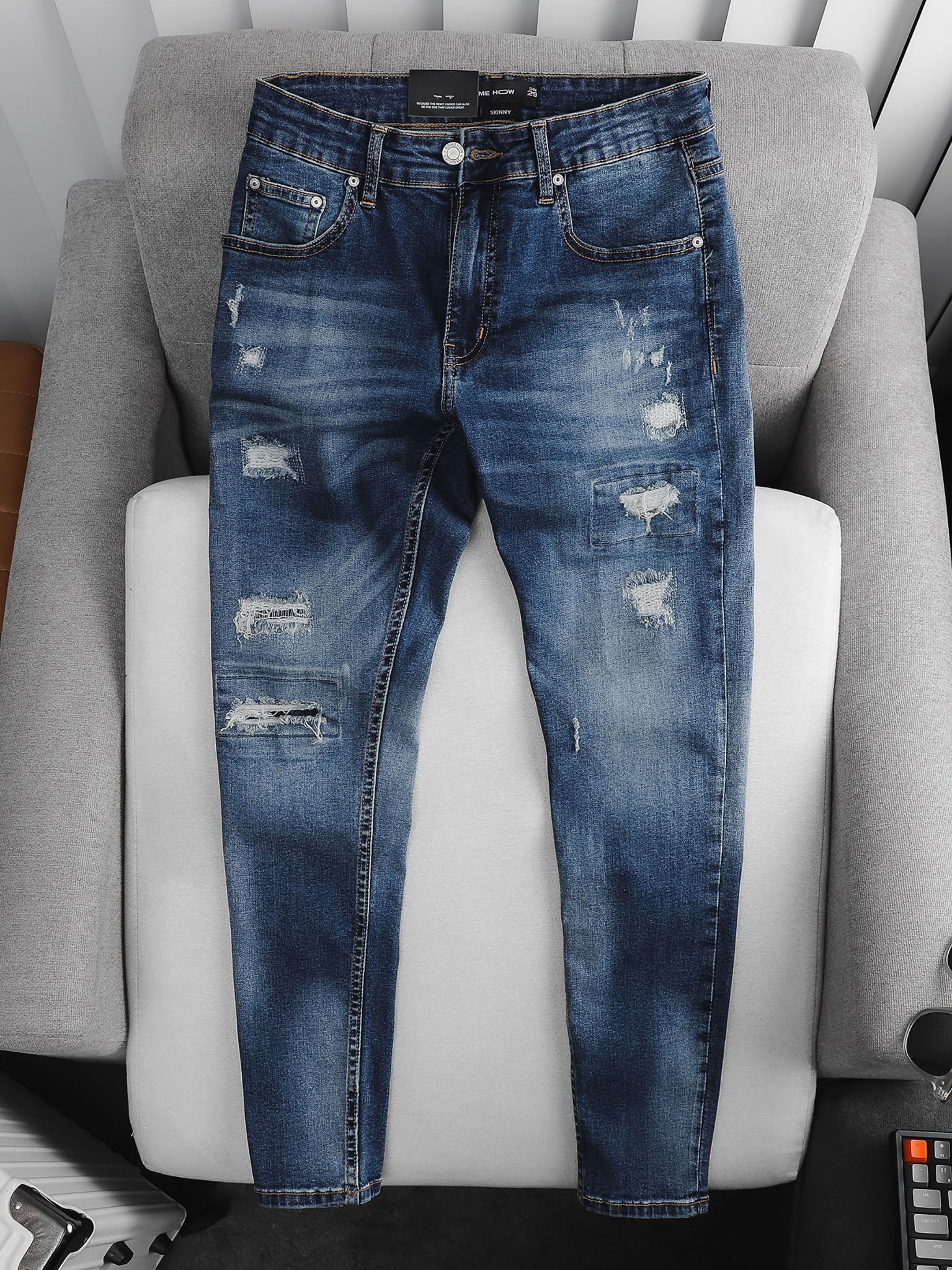 Quần Jean Skinny Detailrip Blue Block