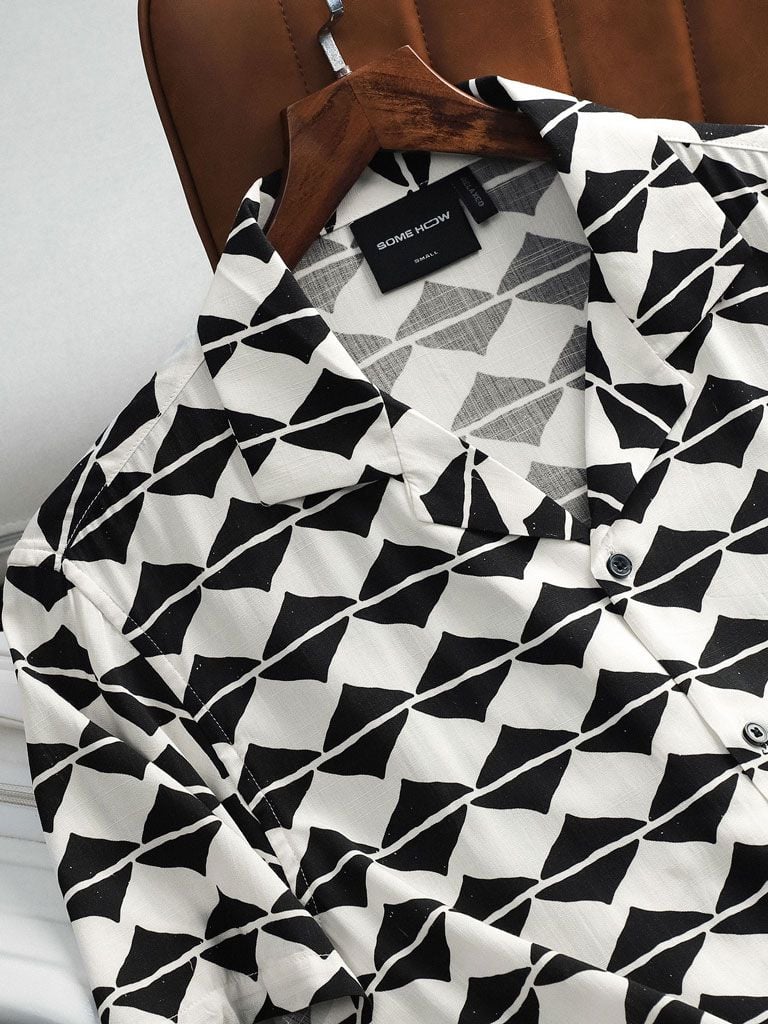 Áo Sơ Mi Cuban Black Block Pattern