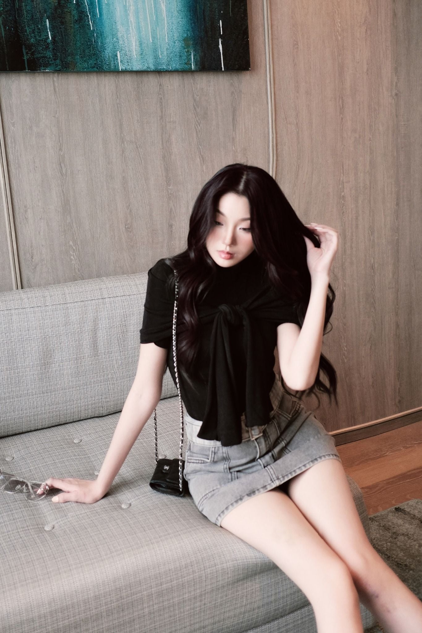 Chân Váy Ngắn Denim Thick Belt