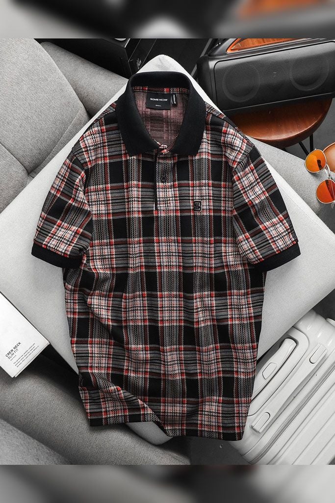Áo Polo Black Red Checked Mix