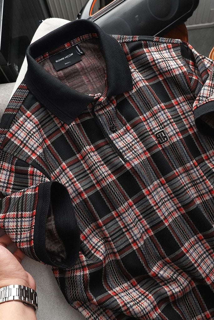 Áo Polo Black Red Checked Mix