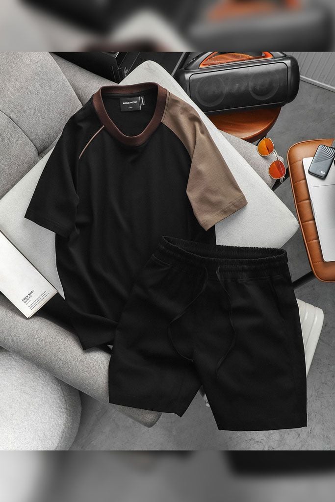 Set T-shirt Short Black Brown Sleeve