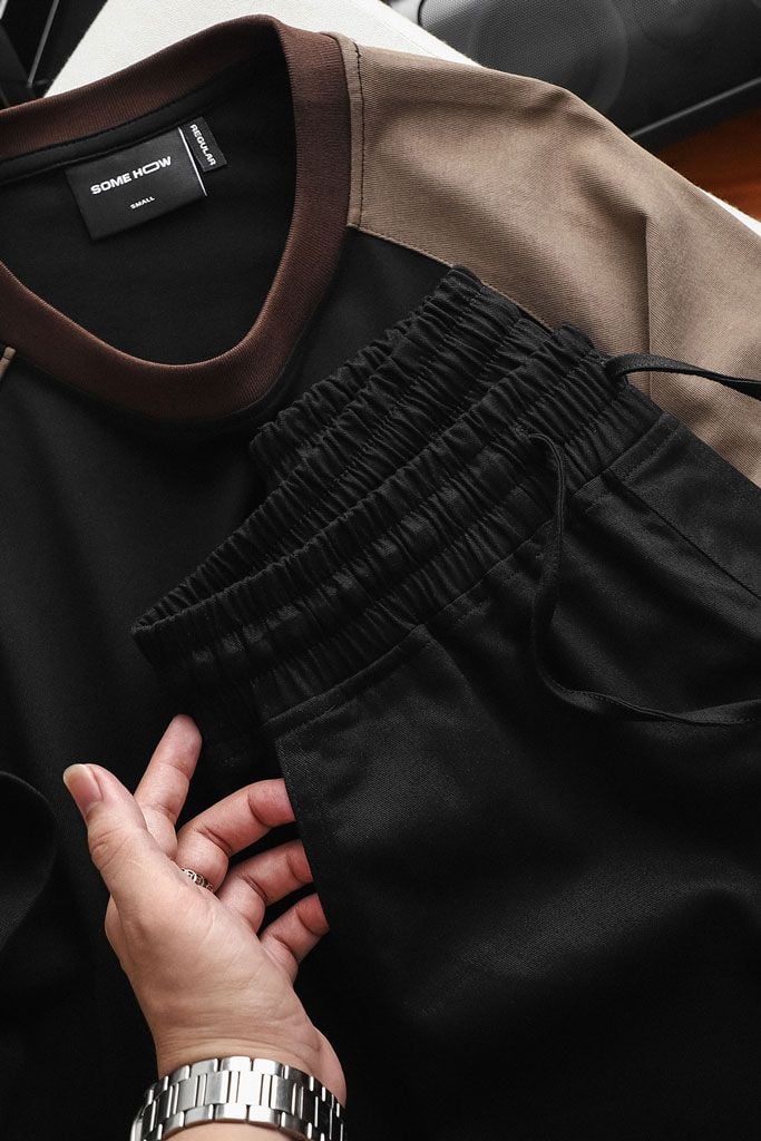 Set T-shirt Short Black Brown Sleeve