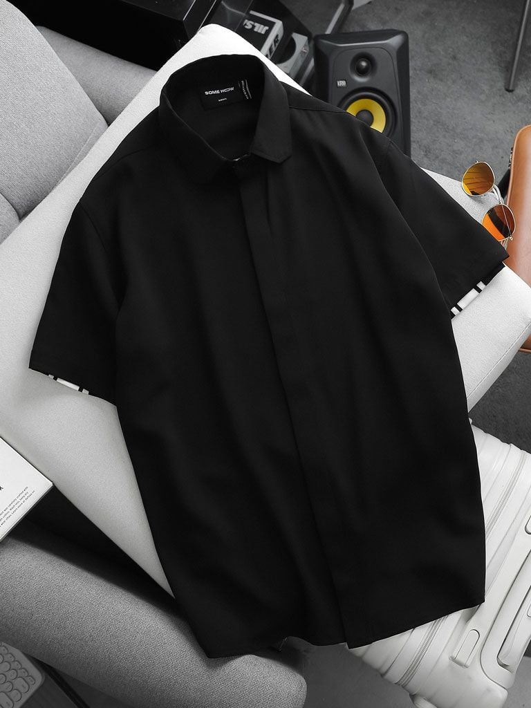 Áo Sơ Mi Back Thickline Black Brown BTW