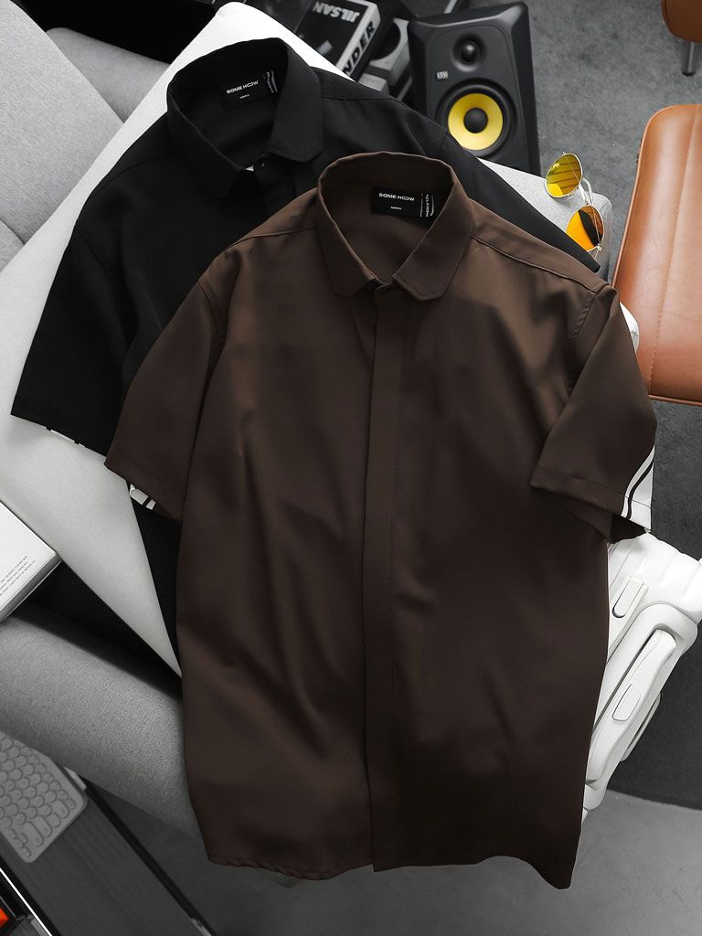 Áo Sơ Mi Back Thickline Black Brown BTW