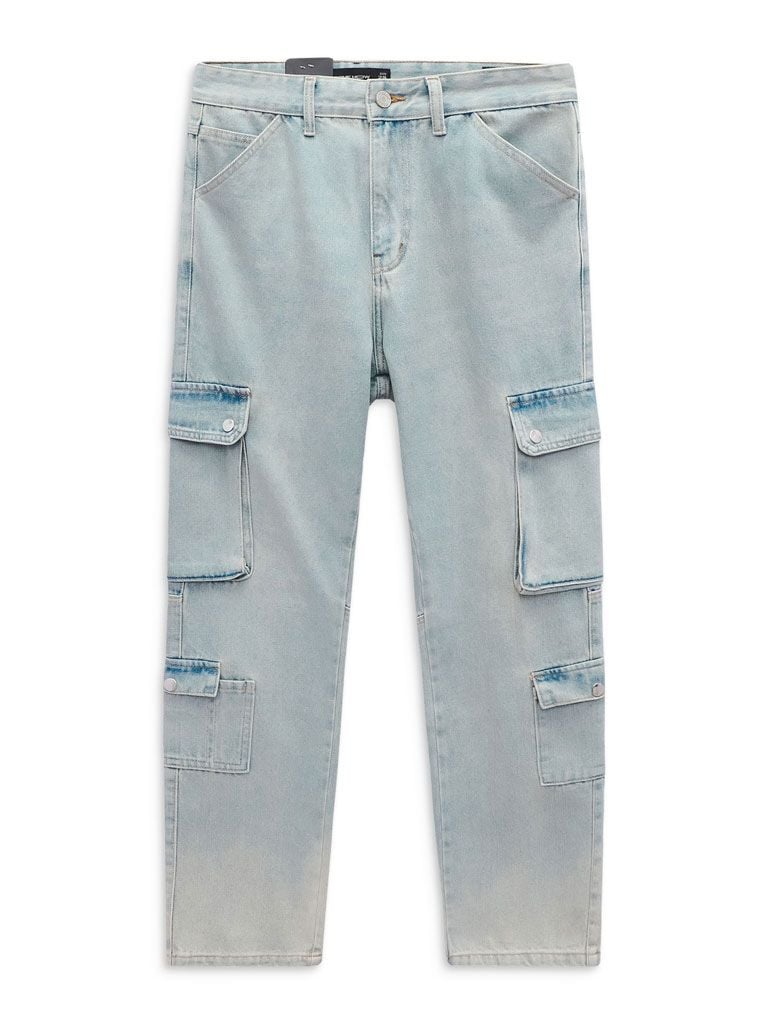 Quần Jean Straight Cargo Shiny Buttons