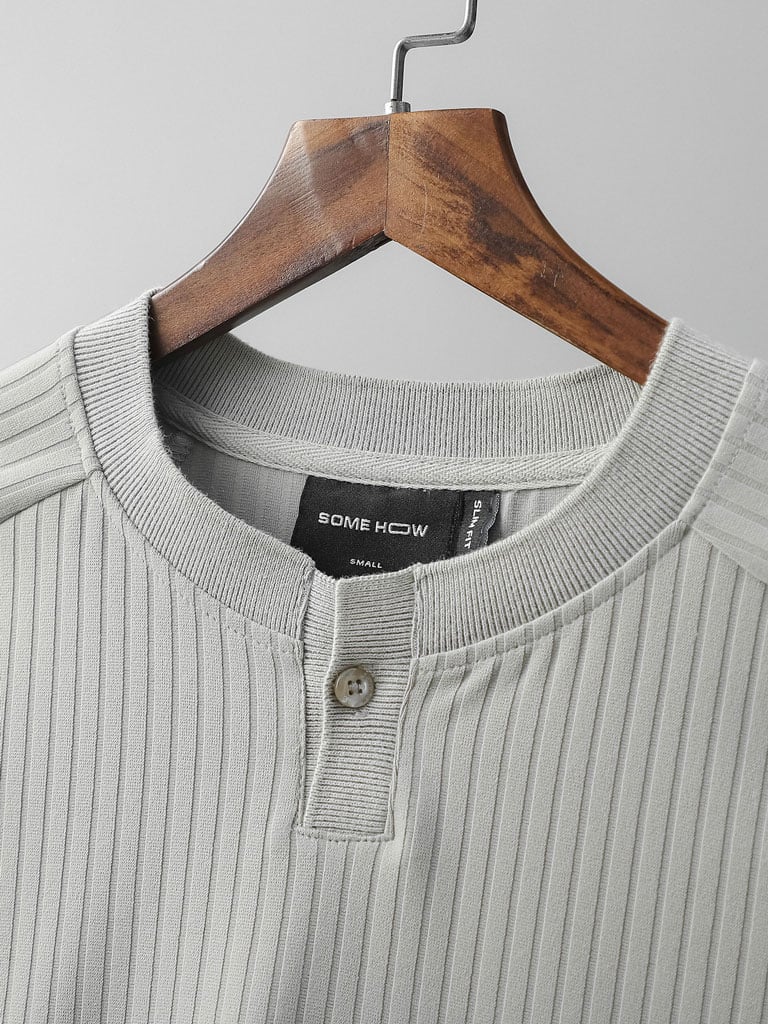 Áo Thun Henley Slim White Gray Cream