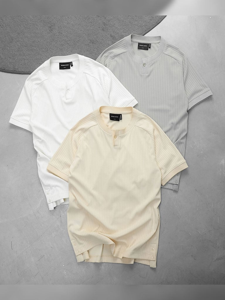 Áo Thun Henley Slim White Gray Cream