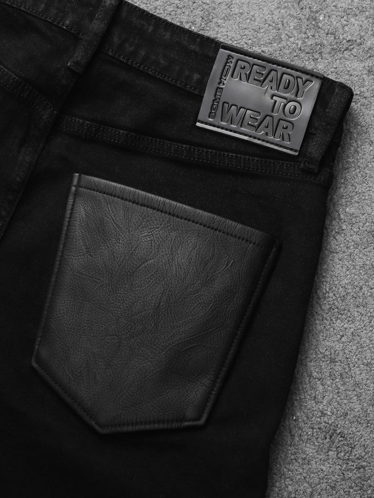 Quần Jean Skinny Leather Back Pocket Black