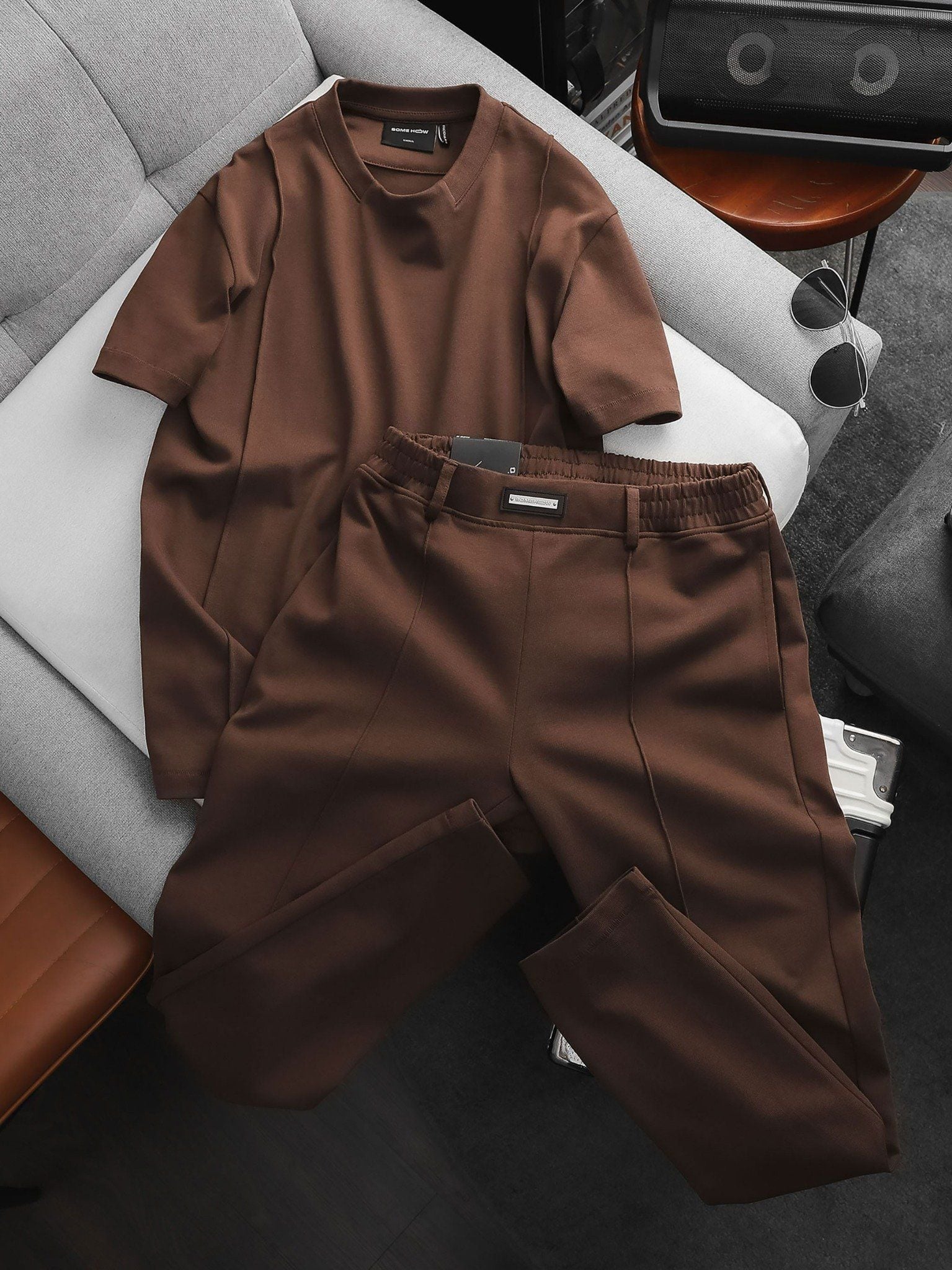 Set Premium Brown T-shirt Pant Options 360GSM