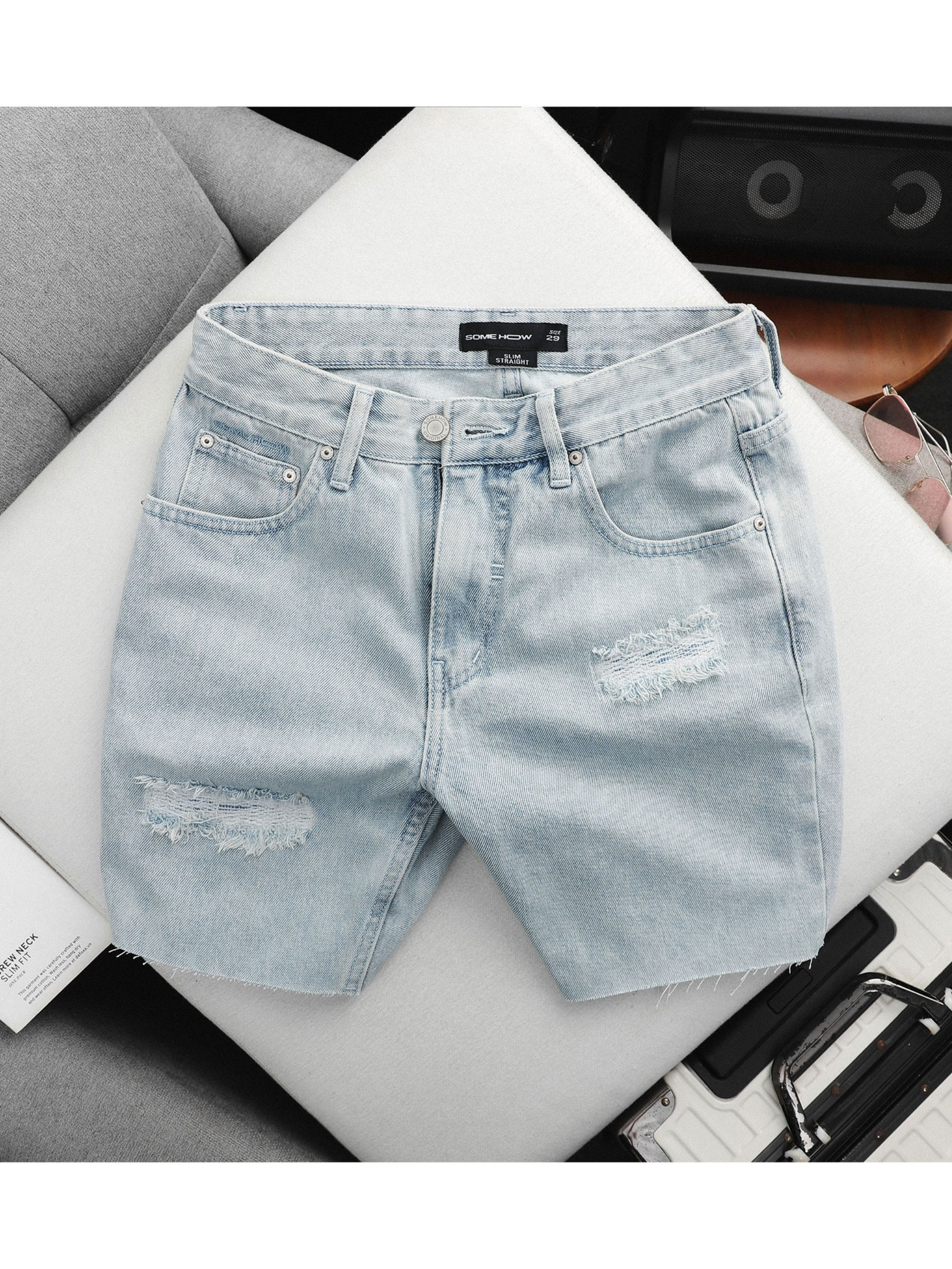 Quần Short Denim Blue On Distressed