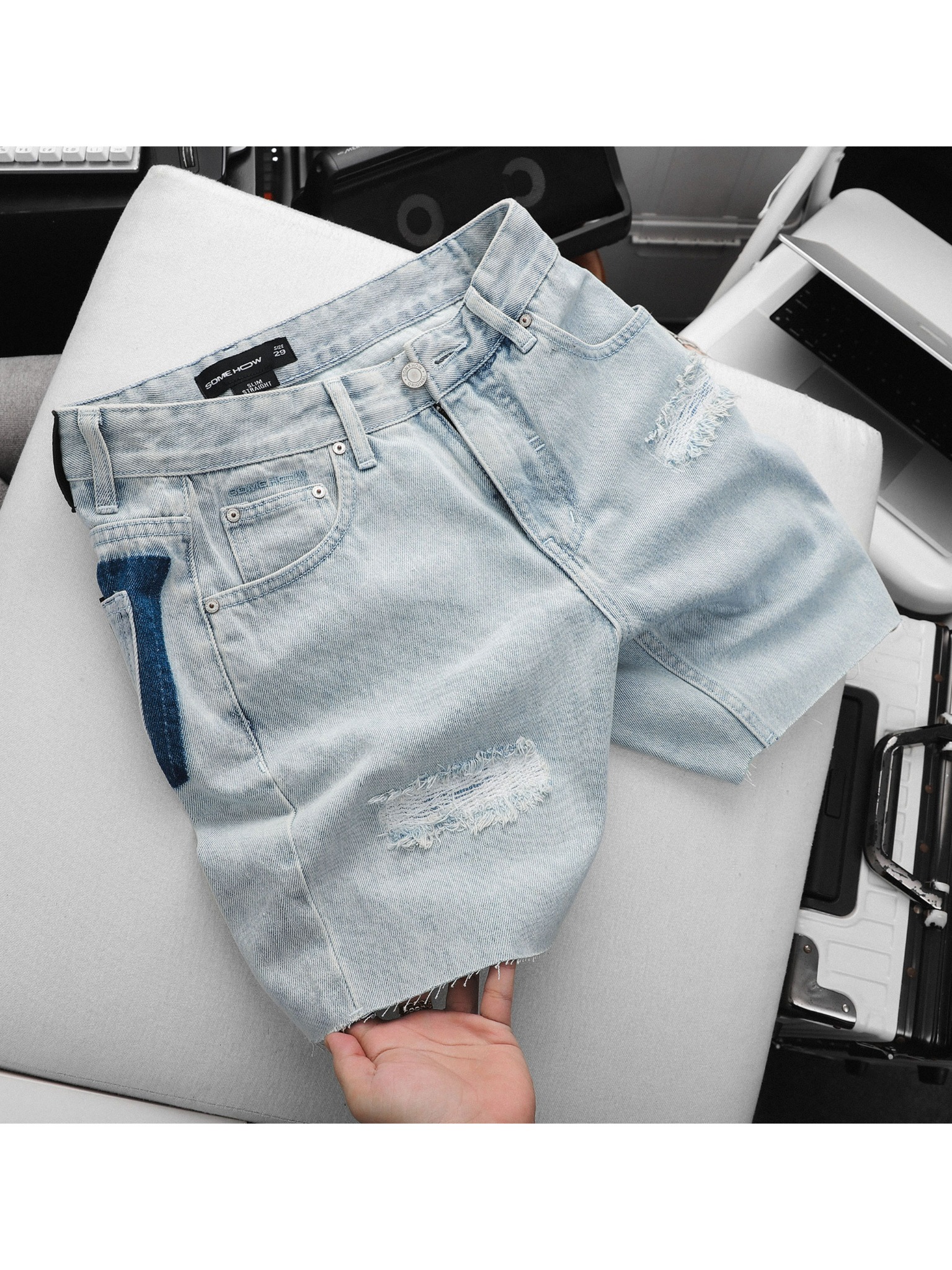 Quần Short Denim Blue On Distressed