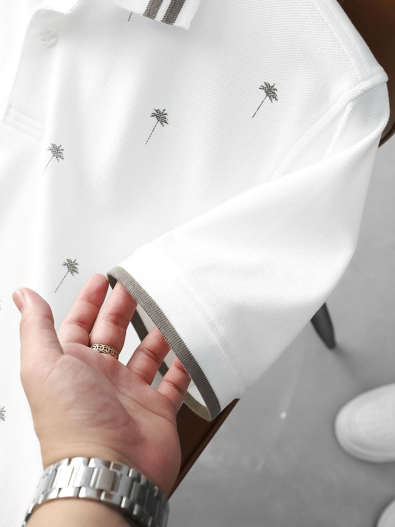 Áo Polo Miniprint White Tropical