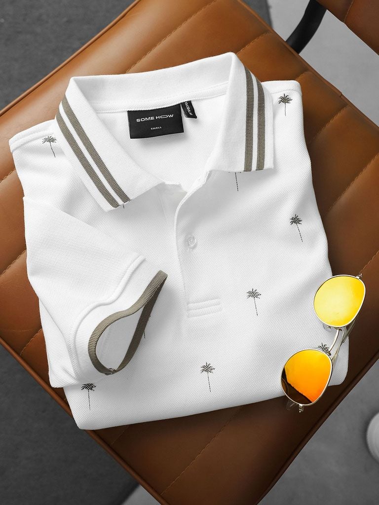 Áo Polo Miniprint White Tropical