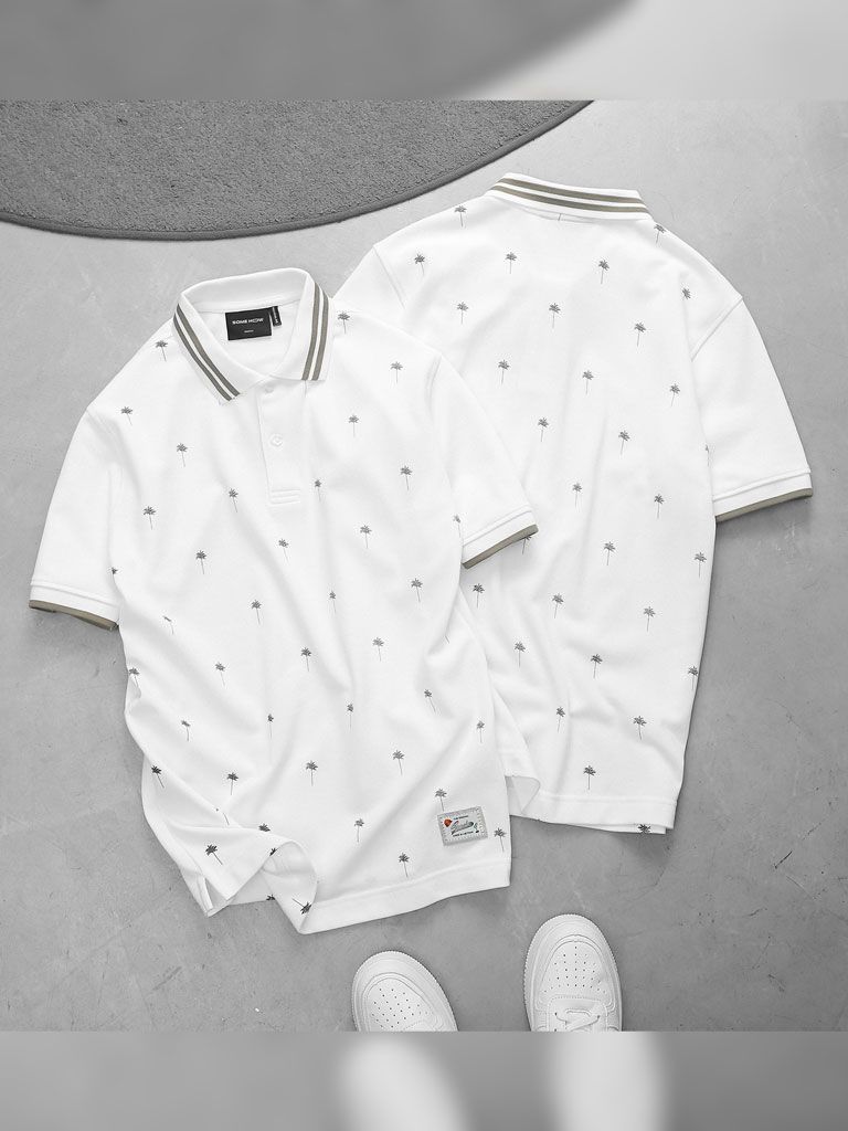 Áo Polo Miniprint White Tropical