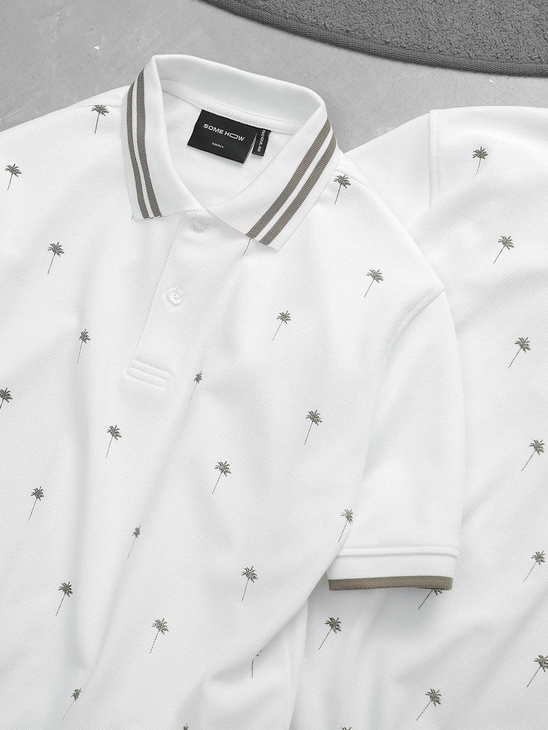 Áo Polo Miniprint White Tropical