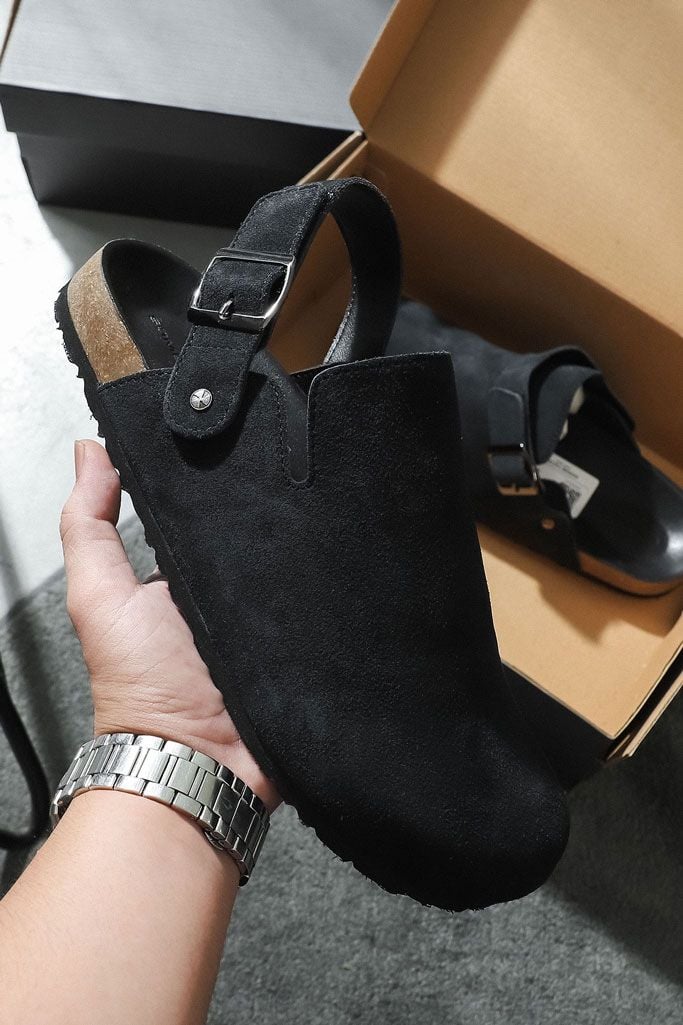 Dép Suede Clogs Mules Ankle Strap