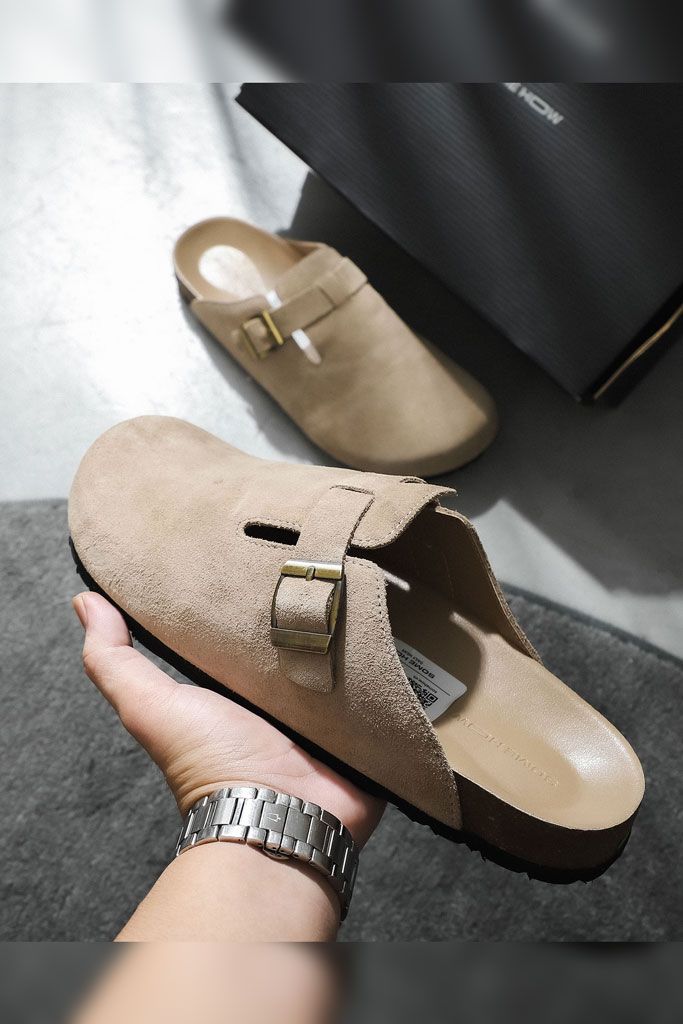  Dép Suede Clogs Mules Beige 