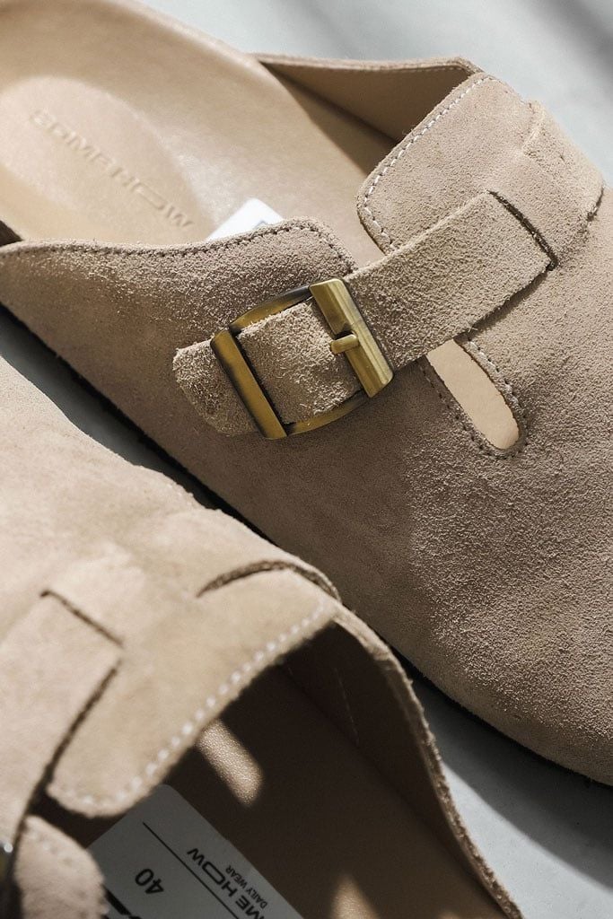 Dép Suede Clogs Mules Beige 