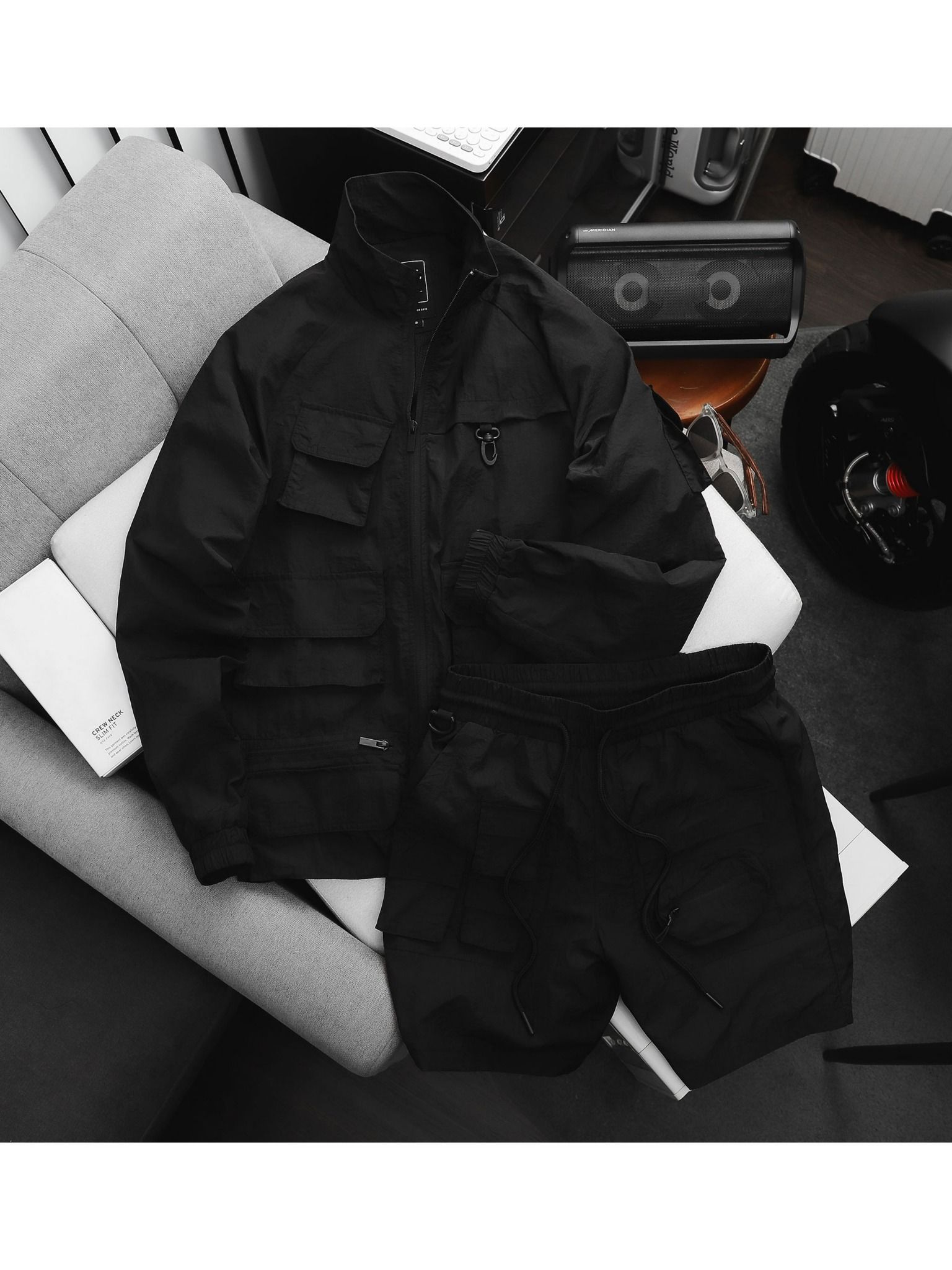 Set Coat Short Parachute Flex Black SomeHow