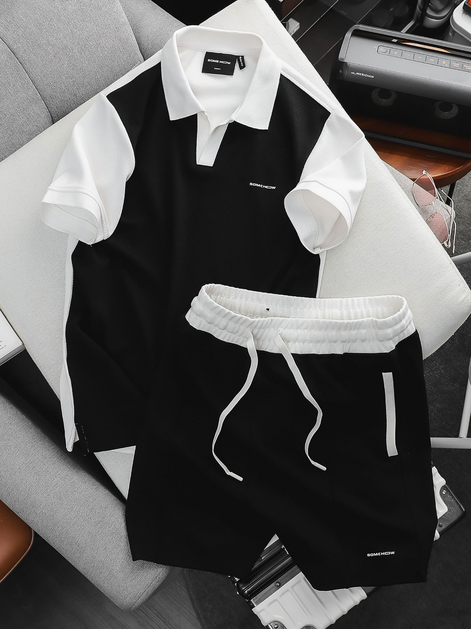 Set Polo Black White Short