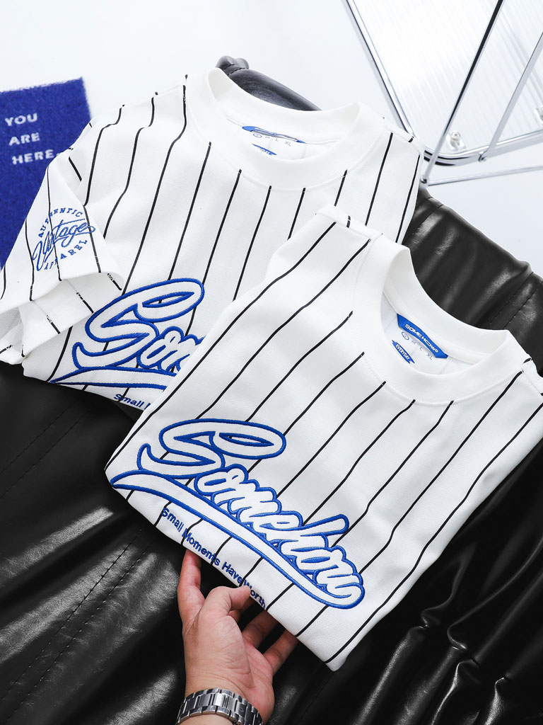 Áo Thun Baseball Stripes Blue White