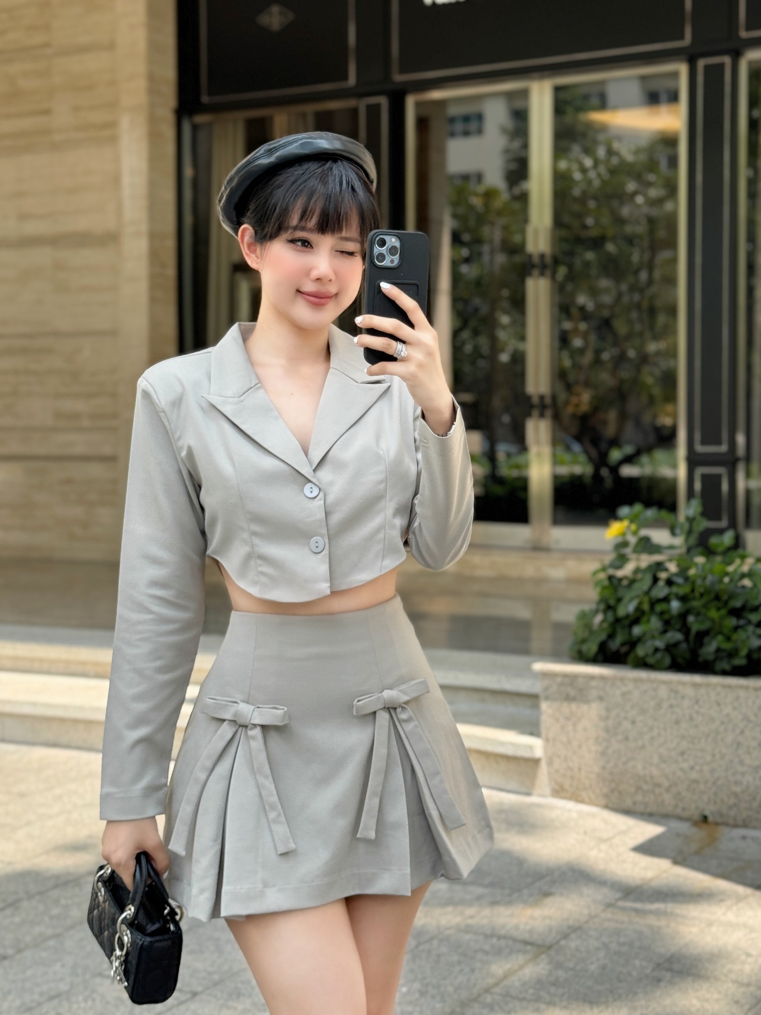 Set Crop Blazer Bowtie Skirt