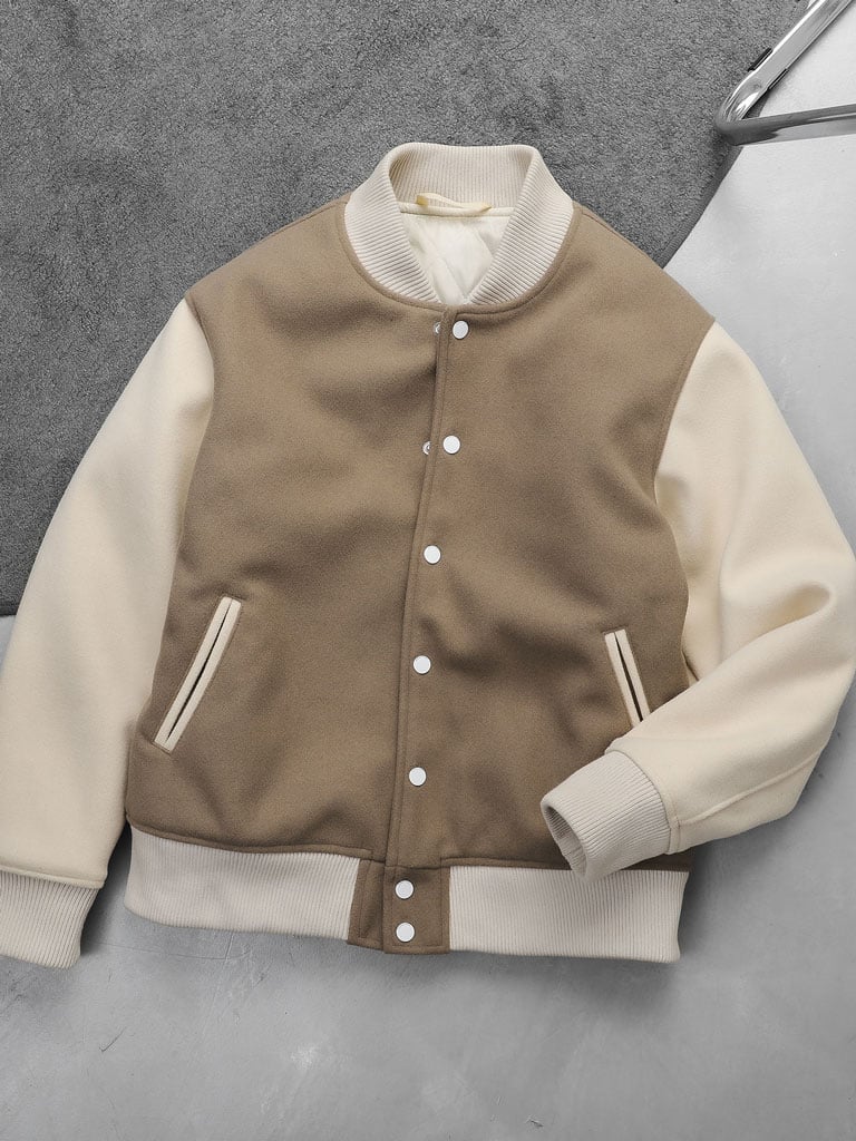 Áo Khoác Varsity Beige Brown Premium