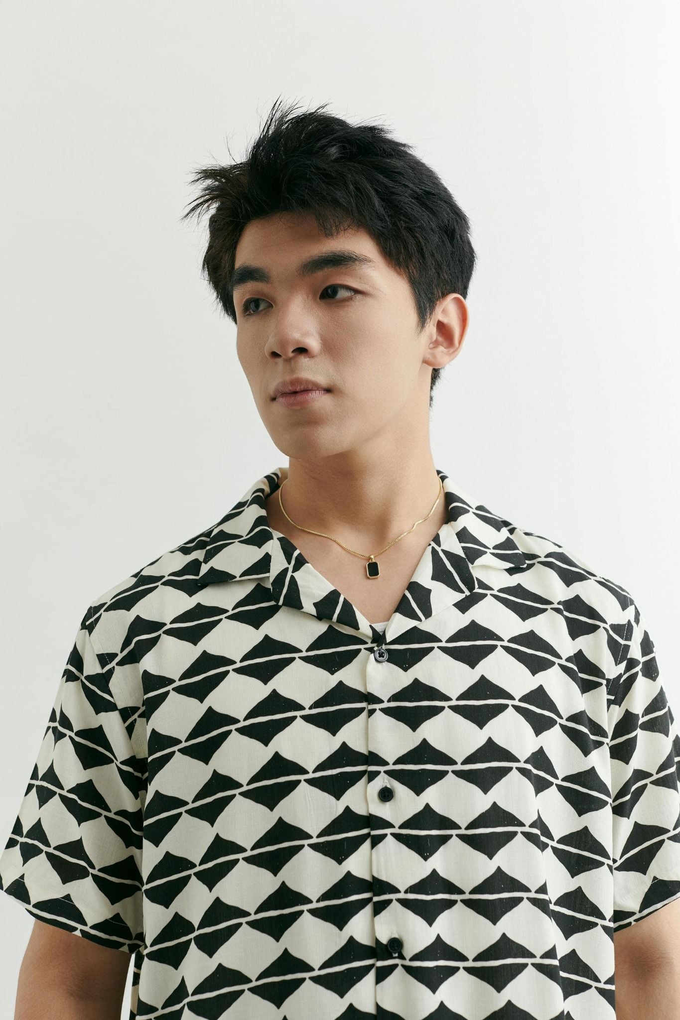 Áo Sơ Mi Cuban Black Block Pattern