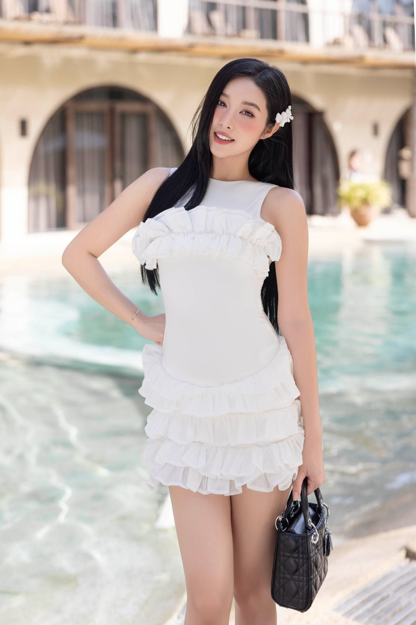 Đầm Ngắn Rufflayer White