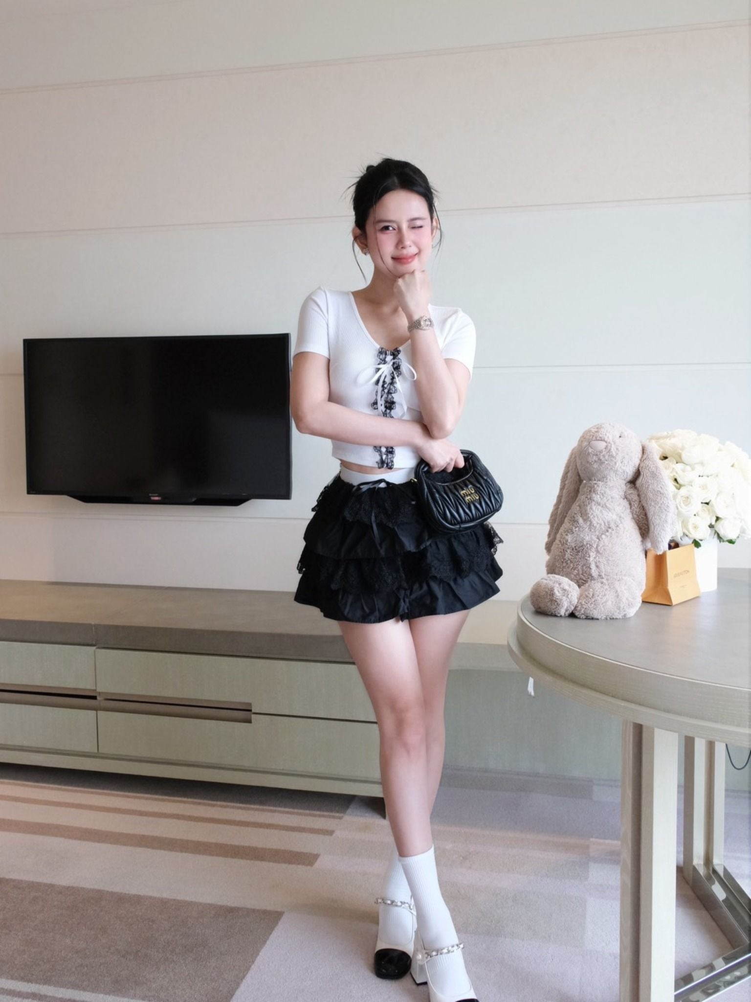 Set Áo Strings T-shirt Lace Layers Skirt