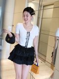 Set Áo Strings T-shirt Lace Layers Skirt