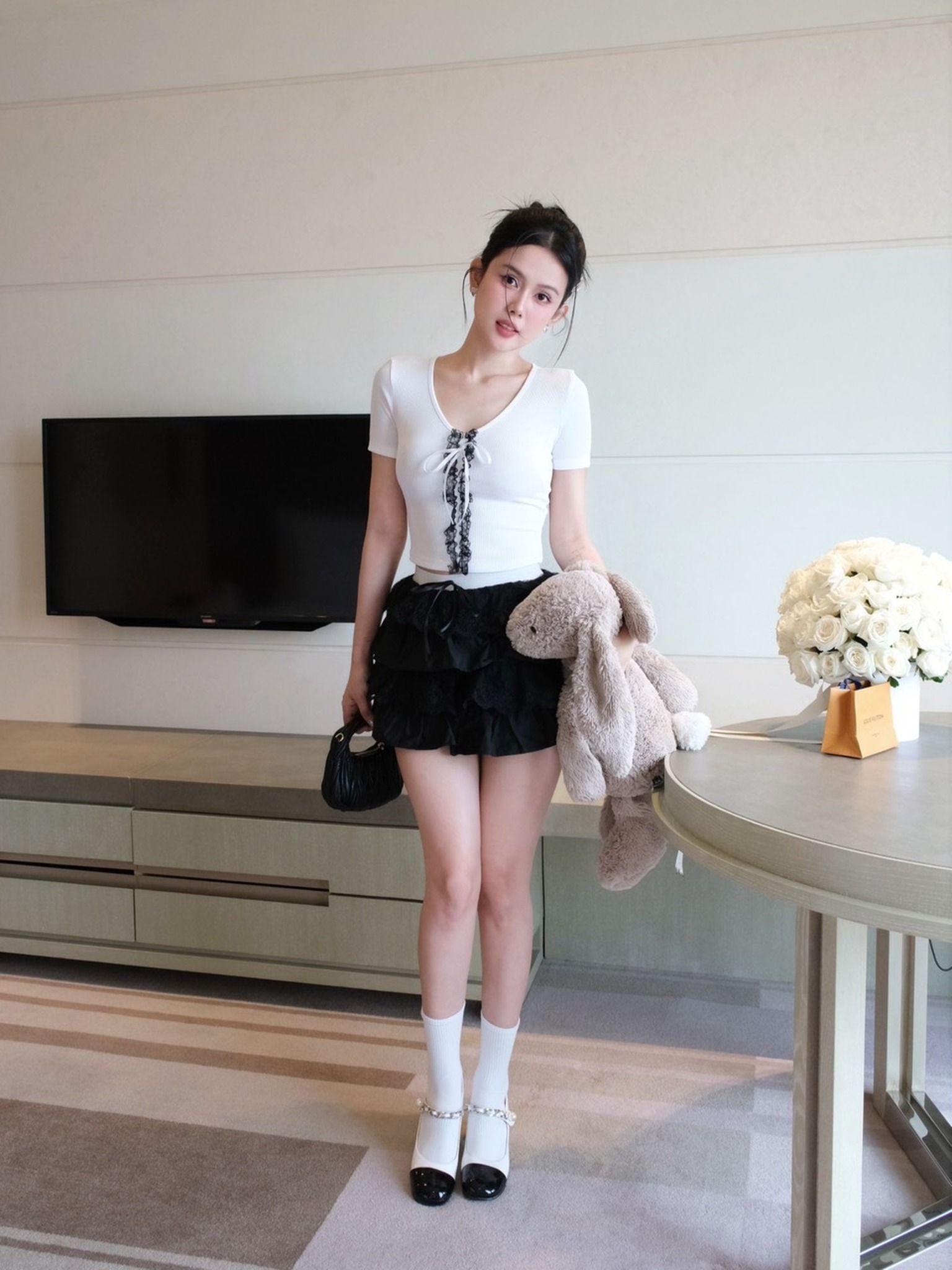 Set Áo Strings T-shirt Lace Layers Skirt