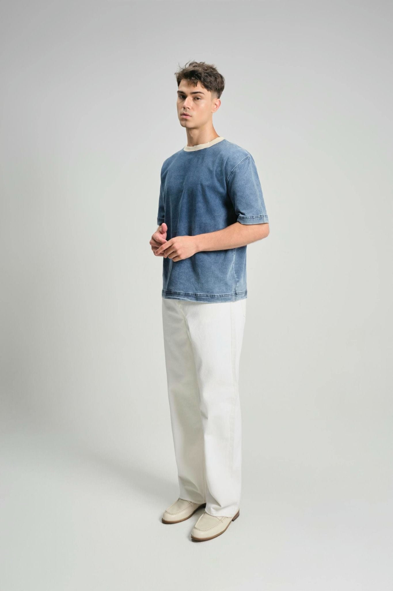 Áo Thun Boxy Denim Beige Round