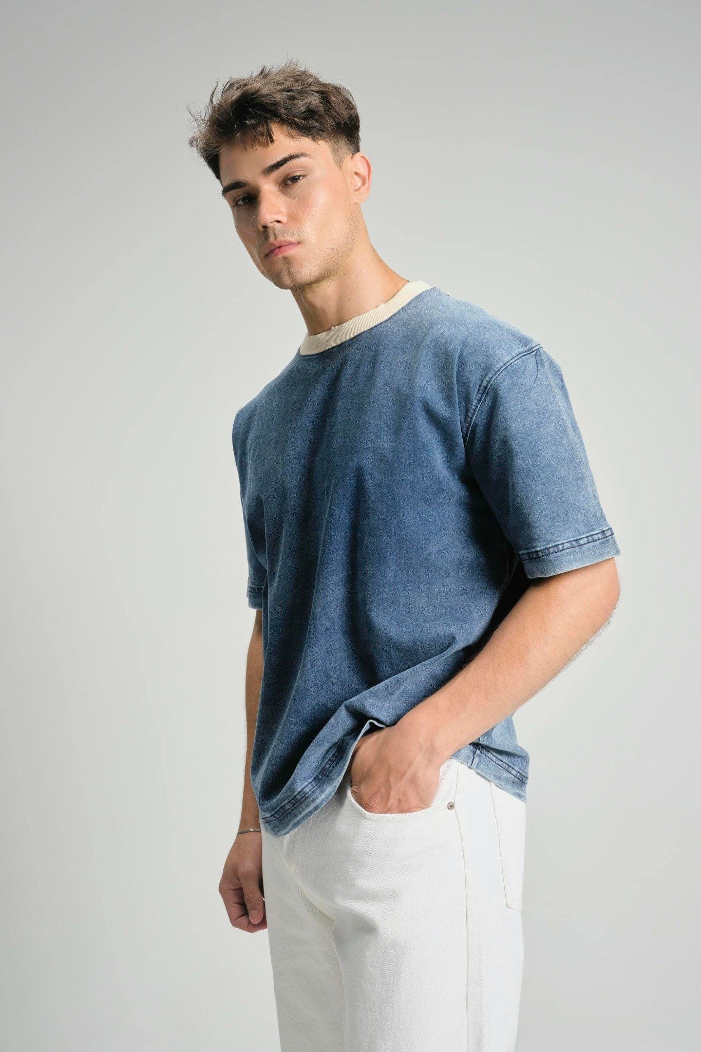 Áo Thun Boxy Denim Beige Round