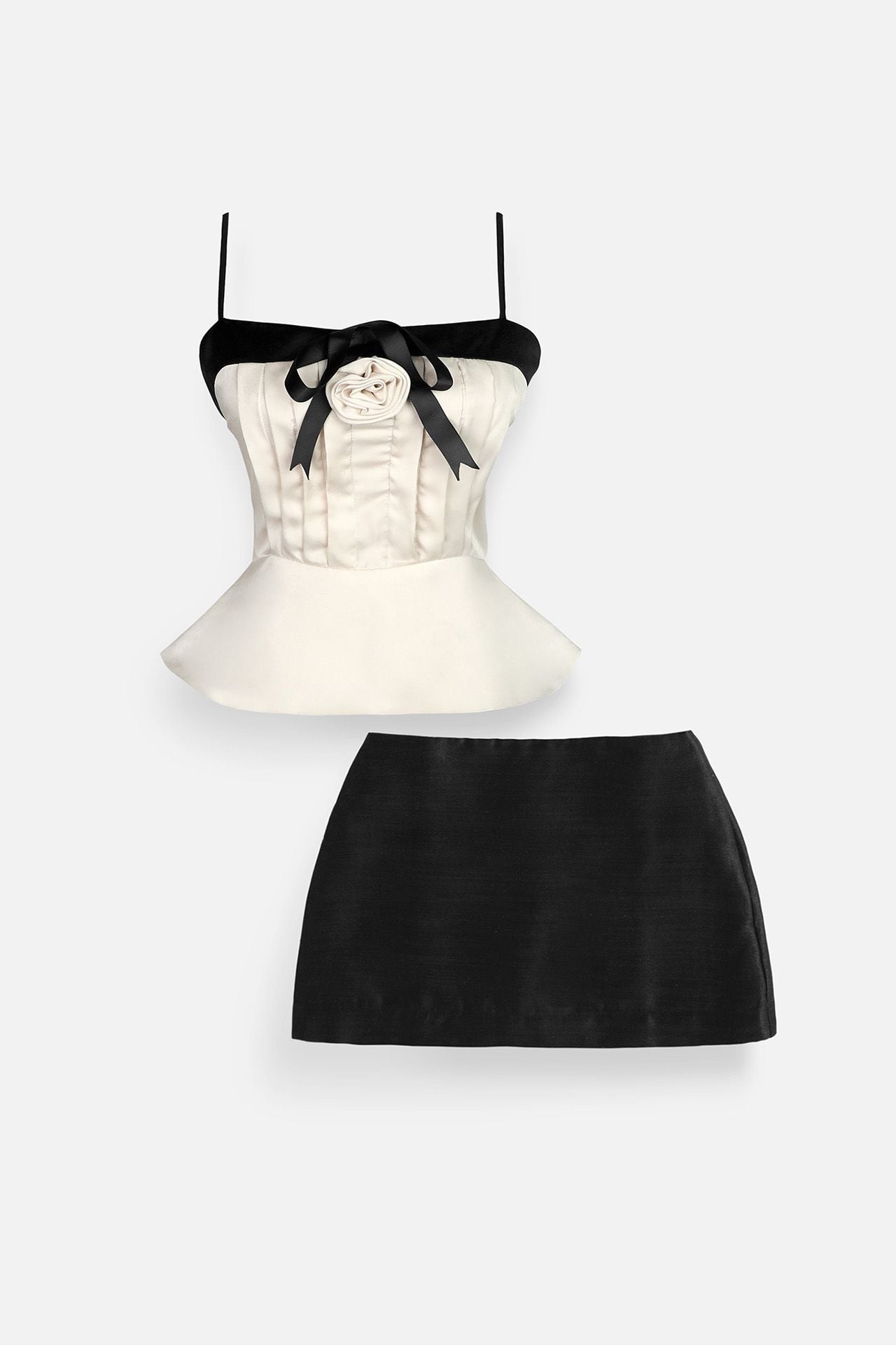 Set String Floral Top Short Skirt