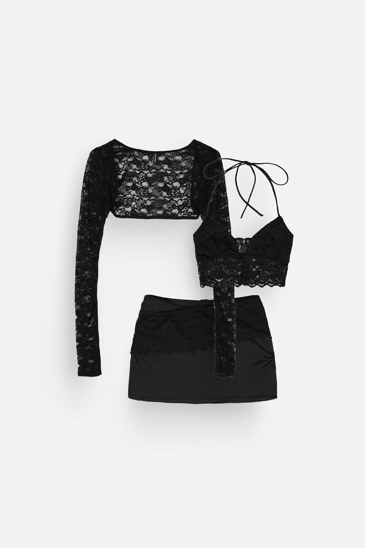 Set Áo Lacey String Top Short Skirt