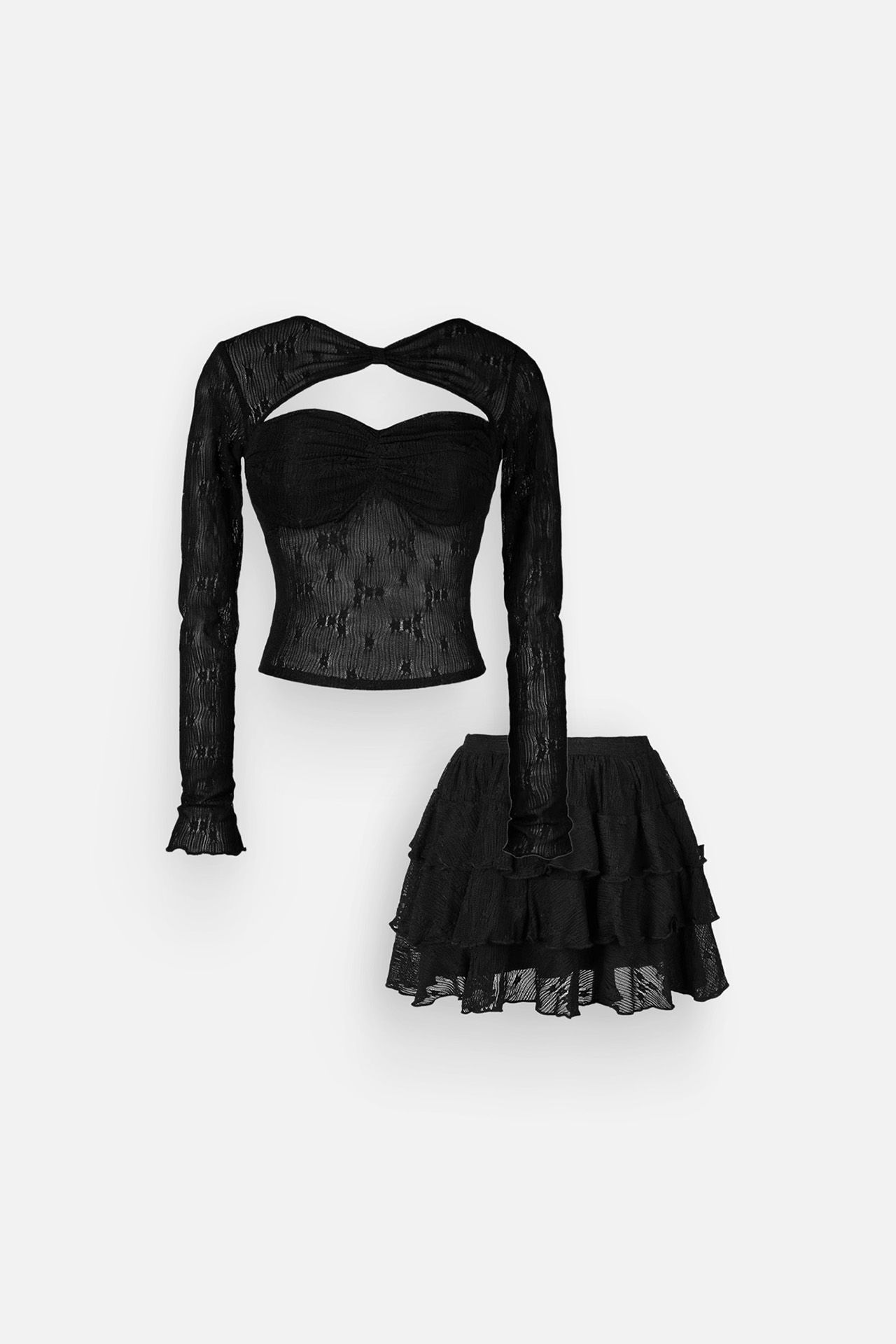 Set Girly Long Sleeves Floral Lacenet