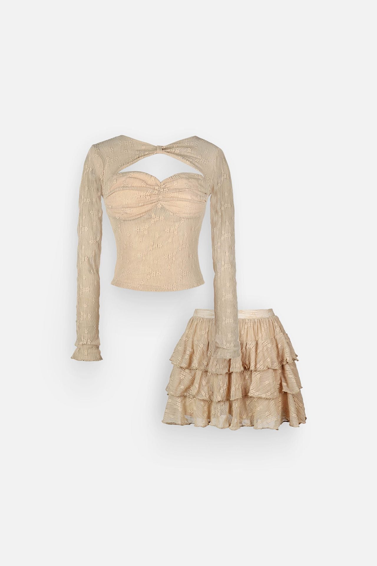 Set Girly Long Sleeves Floral Lacenet