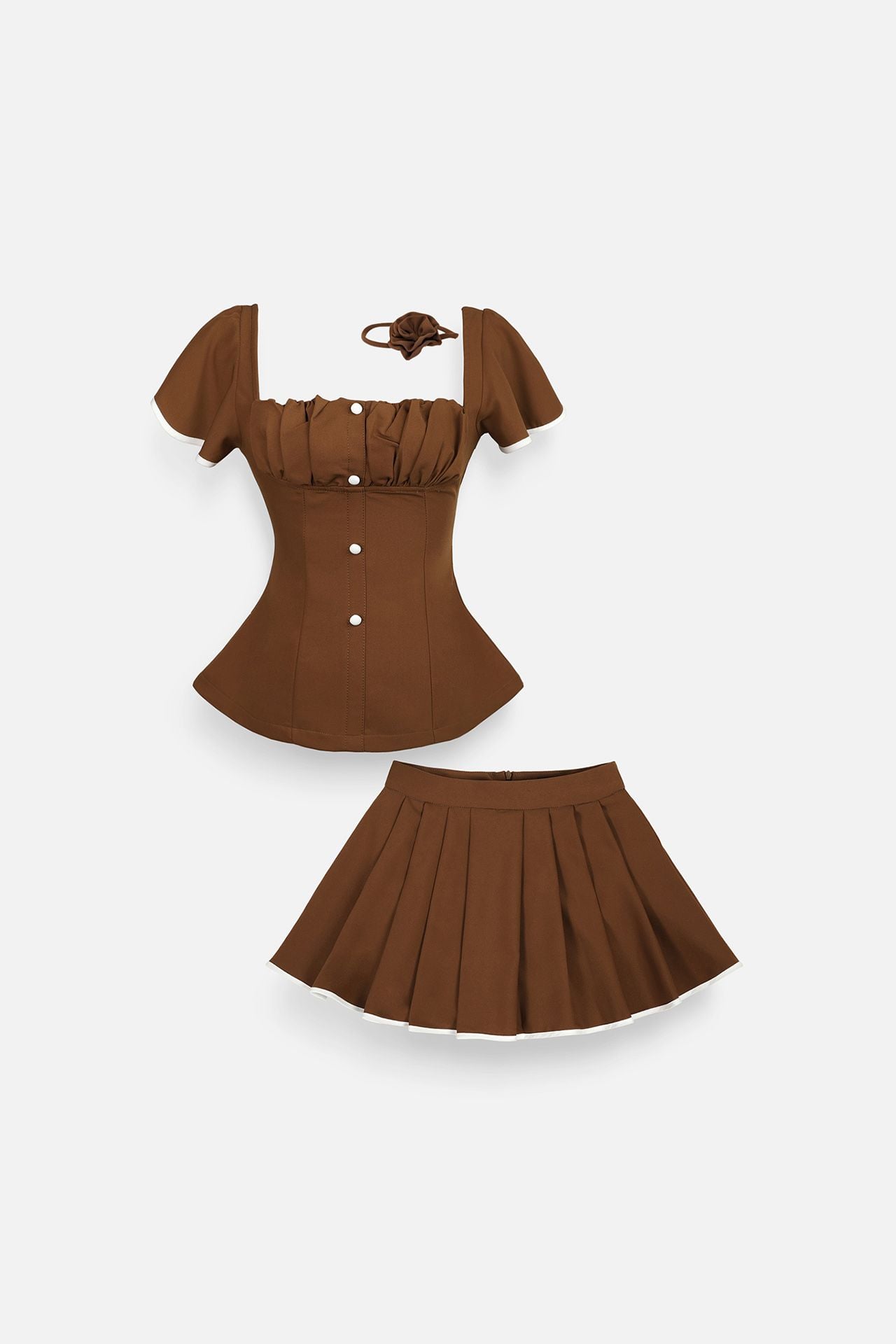 Set Square Neck Pleat Short Skirt