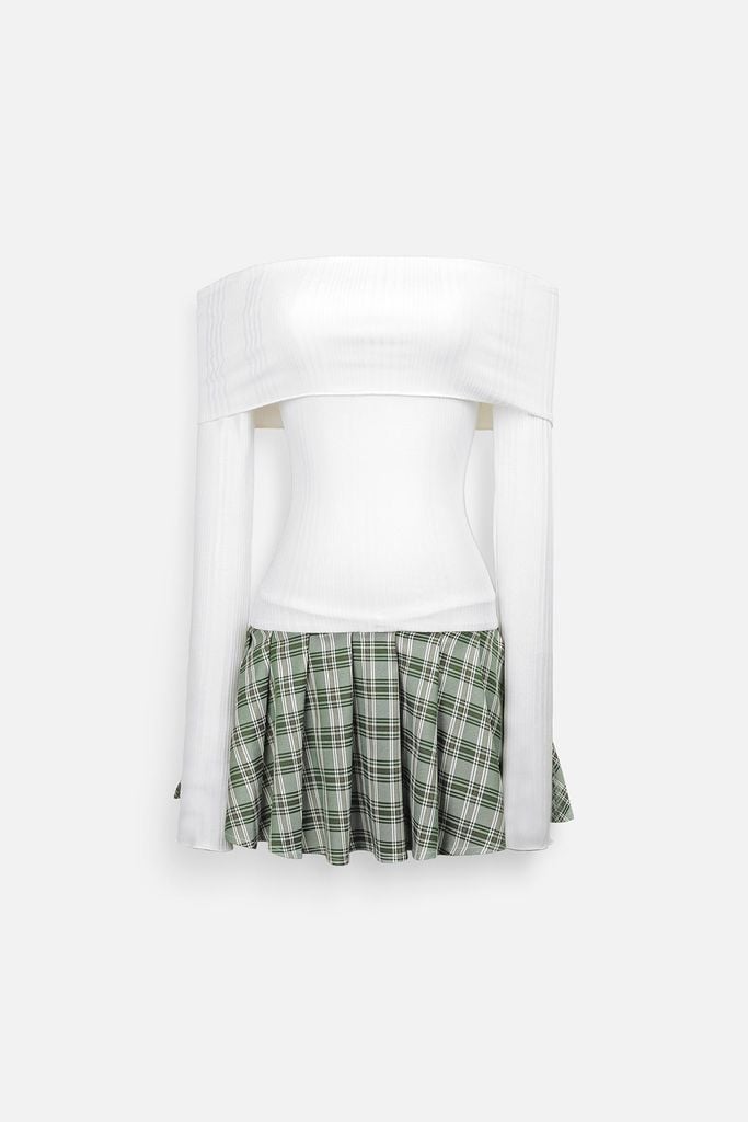  Đầm Ngắn OffShoul The Checked Skirt 