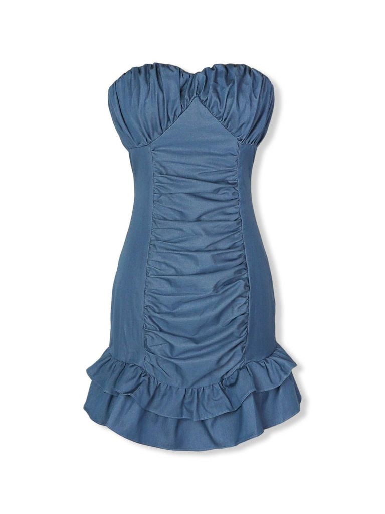  Đầm Ngắn Strapless Denimstyle Pleat 