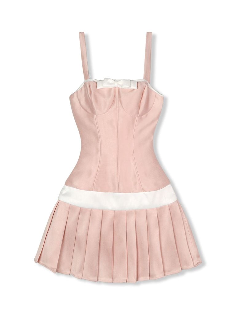  Đầm Ngắn Bowtie Loose Pleat 