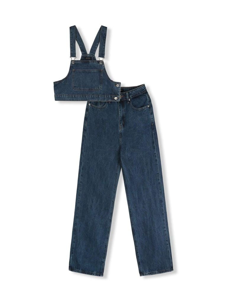  Set Denim Overal Top Straight Pant 