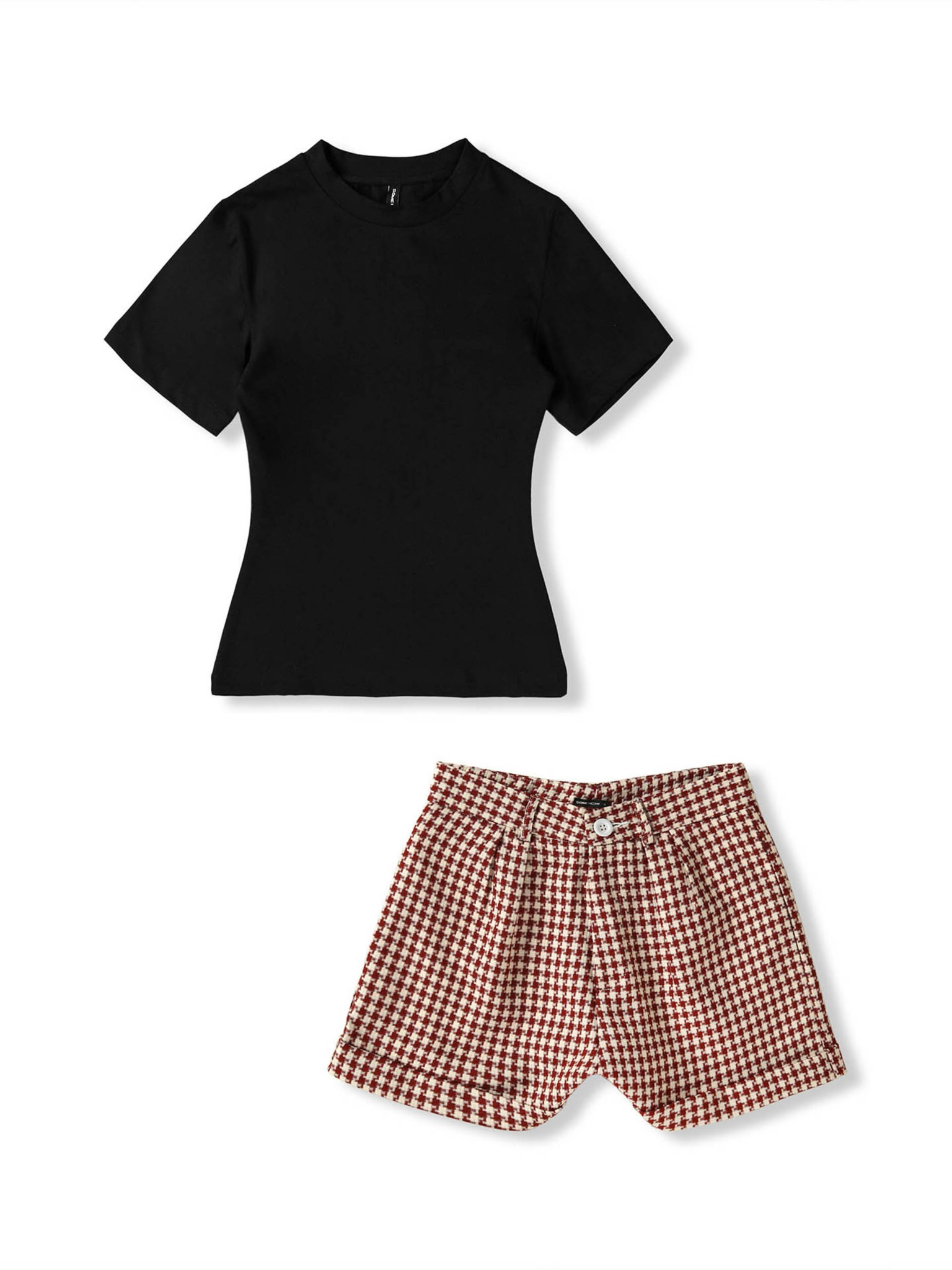 Set Basic T-shirt Checked Short