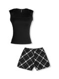 Set Style Sleeveless Top Checked Short