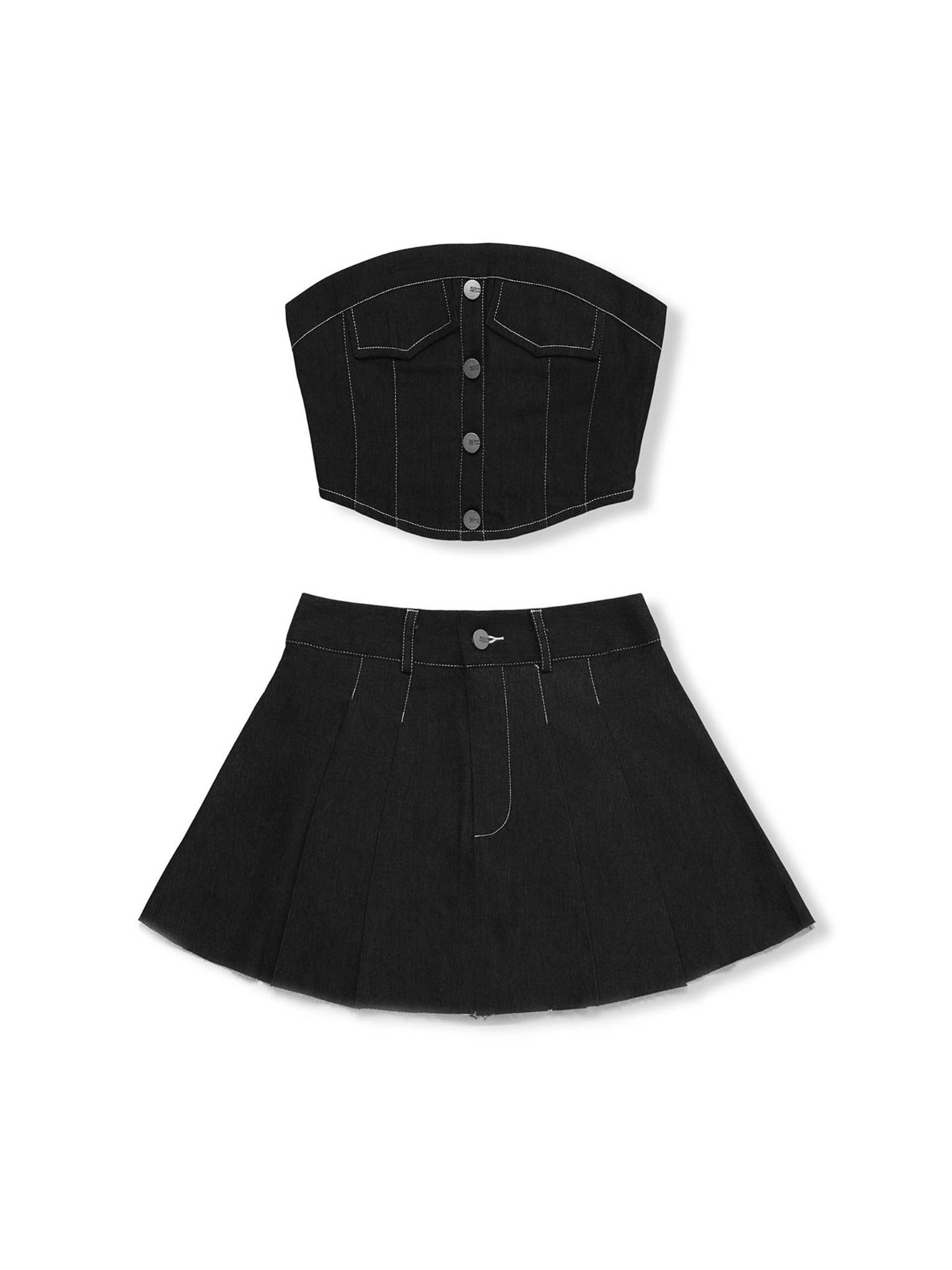 Set Tube Top Pleat Skirt Denim