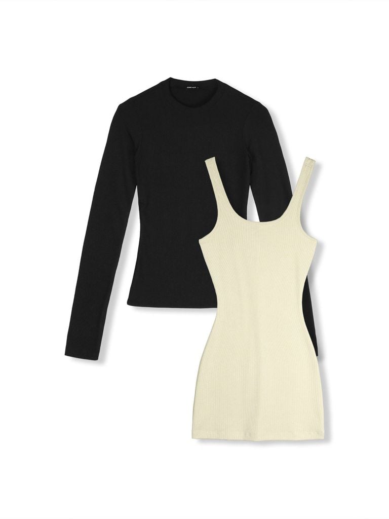  Set Long Sleeves T-shirt Strap Bodycon 