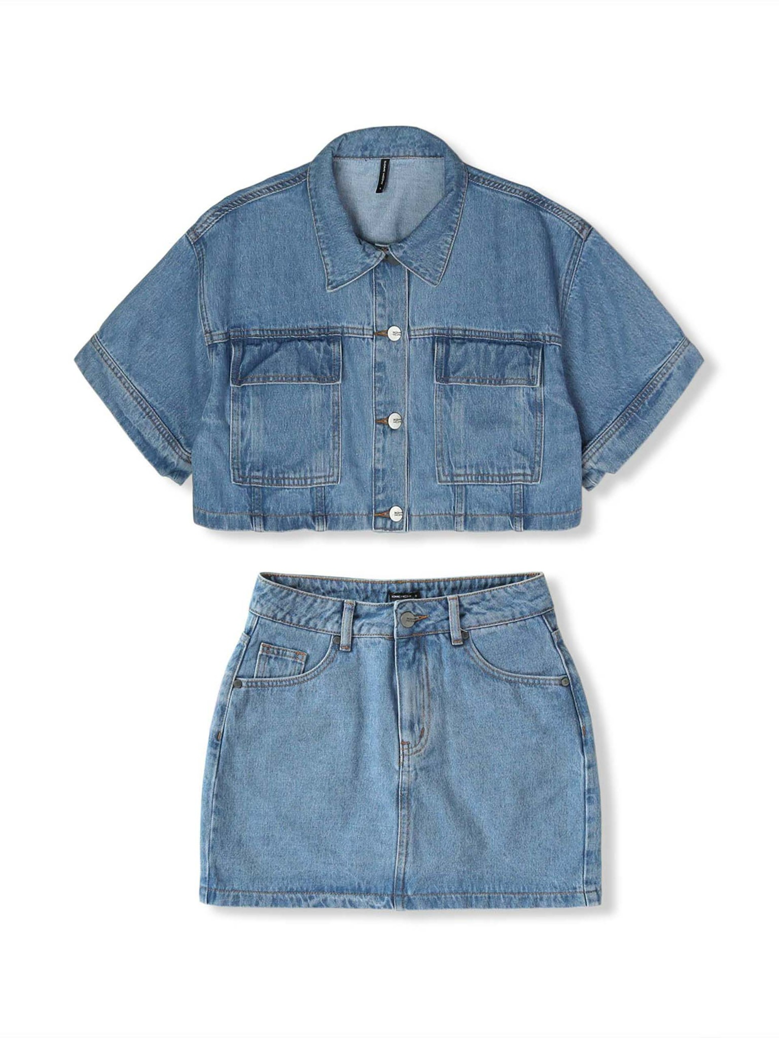 Set Denim Crop Top Short Skirt