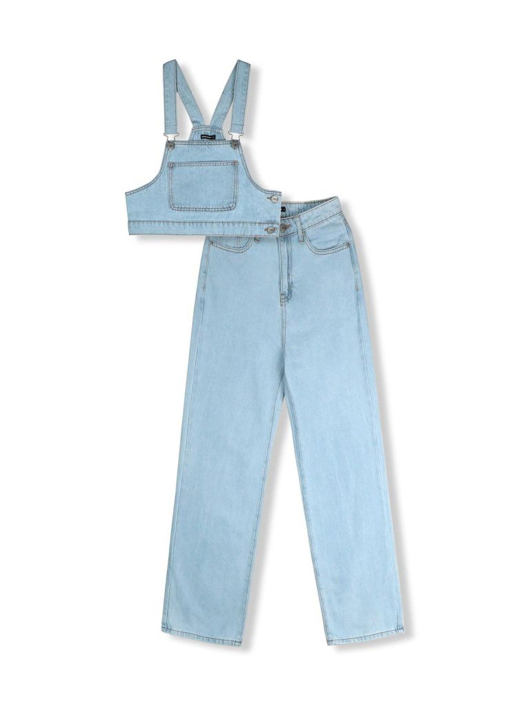  Set Denim Overal Top Straight Pant 